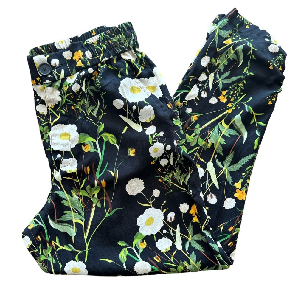 Cabi Chi Chi Trouser Pants Black Floral Print Size Small Pockets Botanical